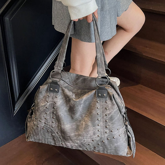 Trendy Soft PU Leather Tote Bag with Studs