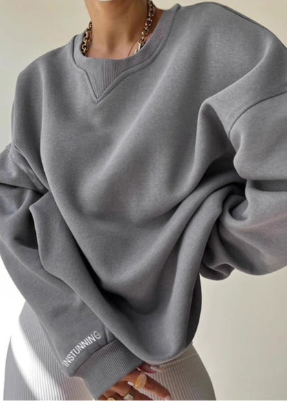Oversized Cotton Blend Sweatshirt With Ribbed Cuffs