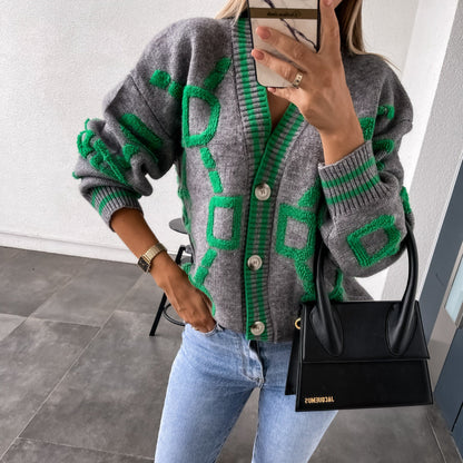 Casual V-Neck Long Sleeve Loose Knit Cardigan