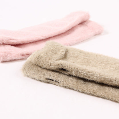 Cute Fuzzy Warm Solid Color Fingerless Gloves