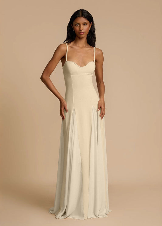Cream Maxi Dress Lightweight Acetate Spaghetti Strap
