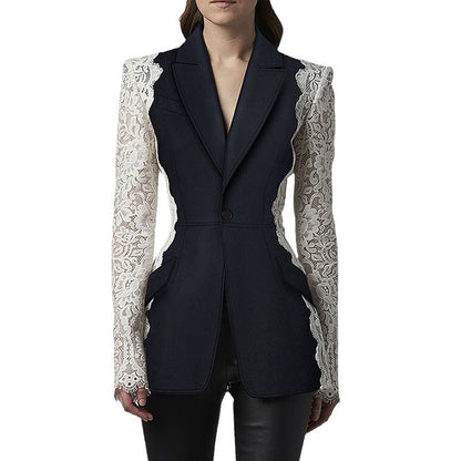 Stylish Color Block Lace Blazer