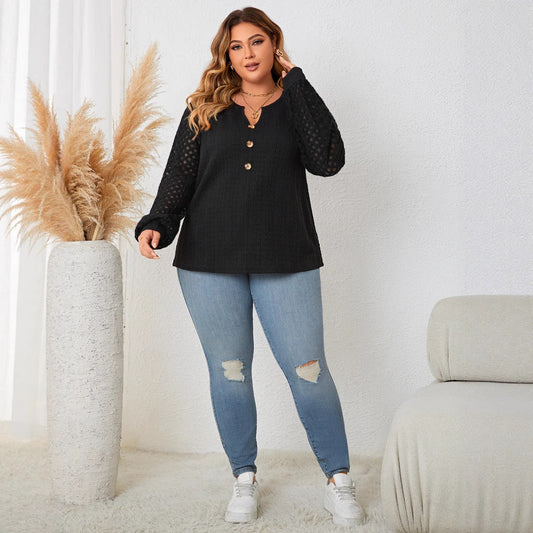 Plus Size Lace-Trim Knit Sweater With Buttons