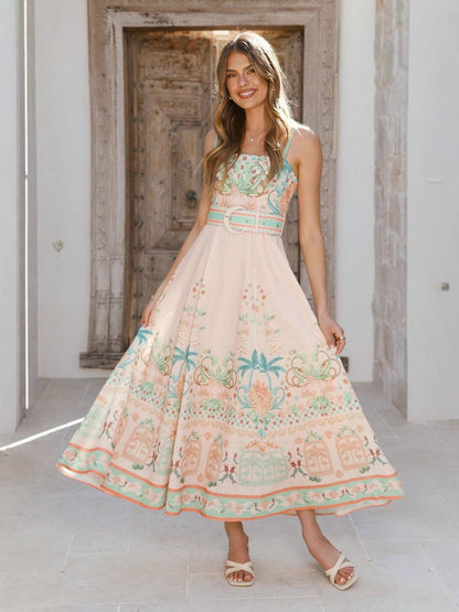 Floral Linen Maxi Dress With Sleeveless Design