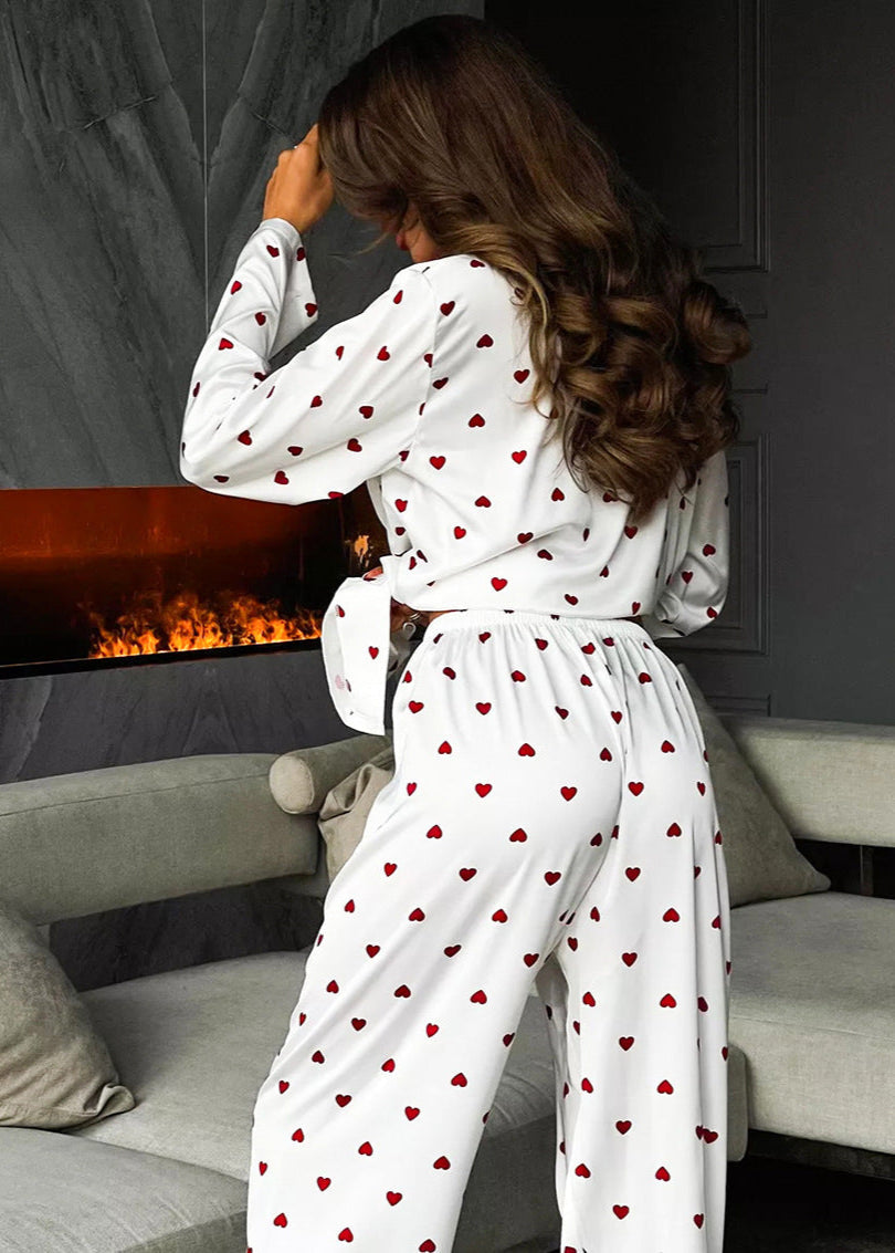 Satin Heart Pajama Set Two Piece Sleepwear