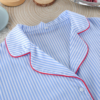 Striped Loose Shirt Shorts Loungewear Set