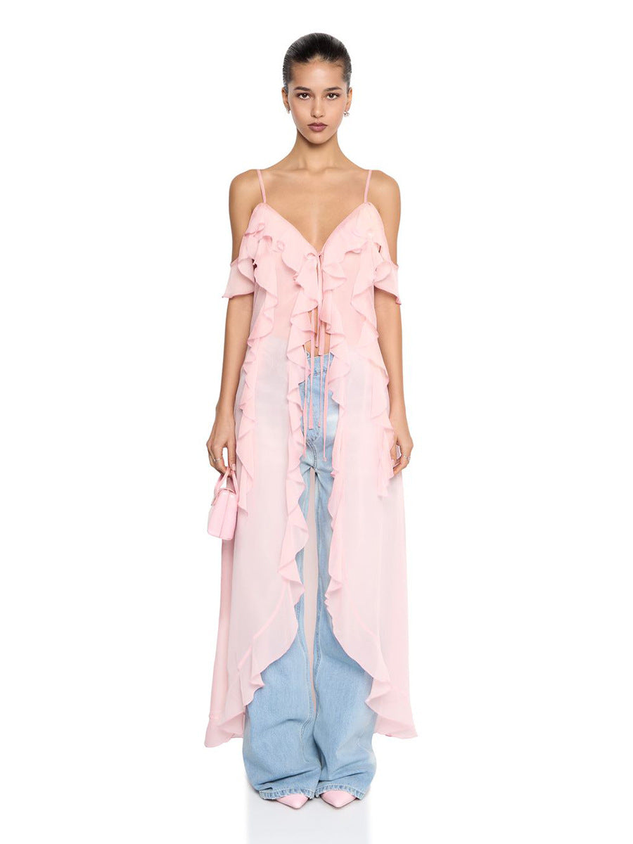 Sexy Ruffled V-Neck Camisole Dress