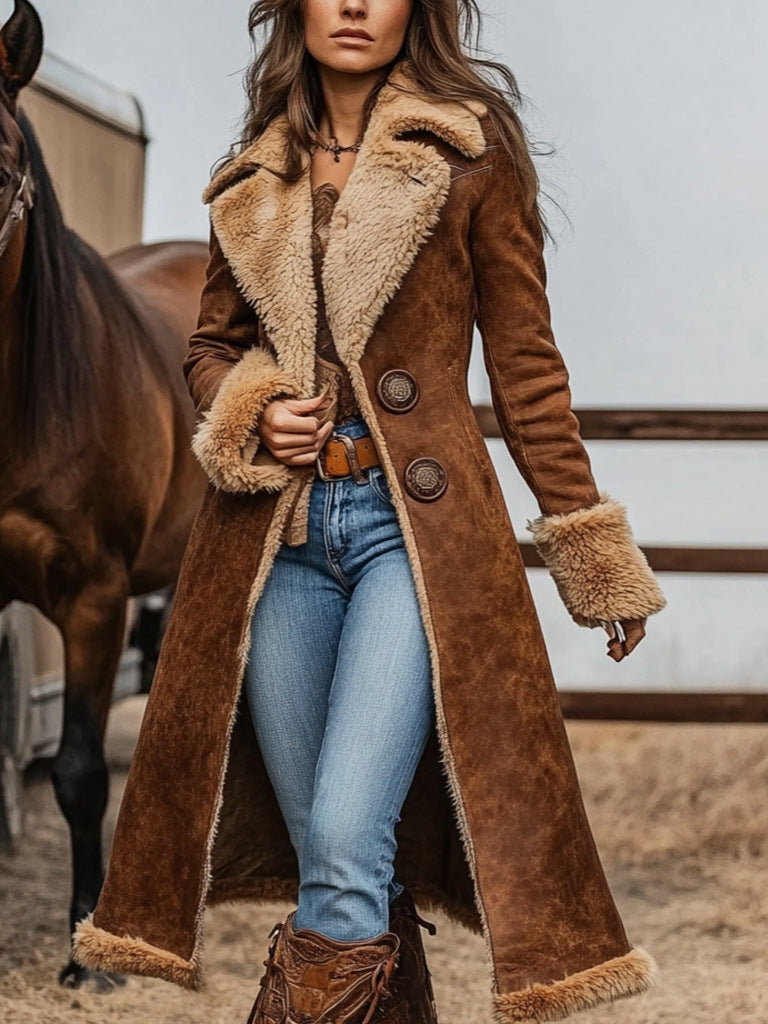 Vintage Western Style Plush Coat for Women