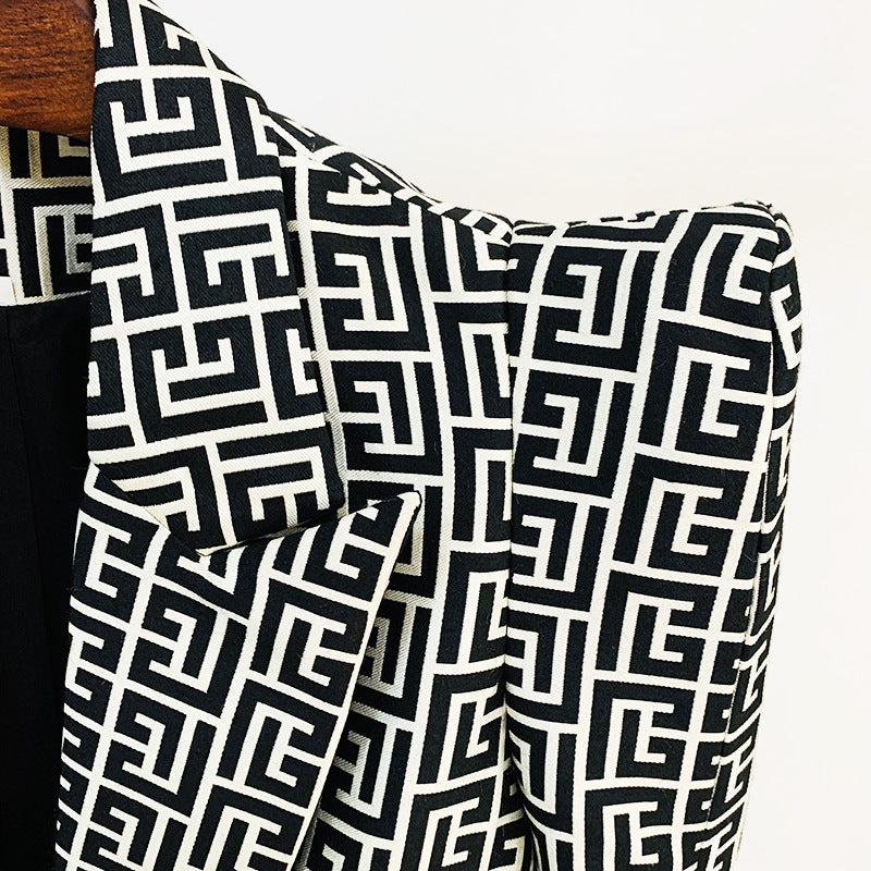 Stylish Geometric Pattern Blazer With Single Button Closure