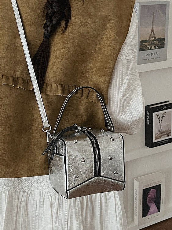 Punk Style Studded Handheld Square Bag for Women