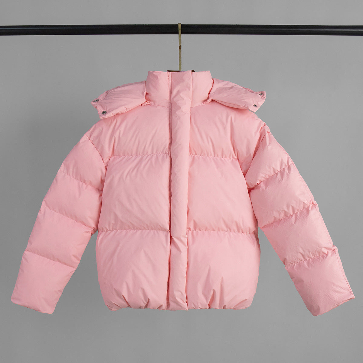Pink Hooded Puffer Jacket Warm Thick Casual Outerwear
