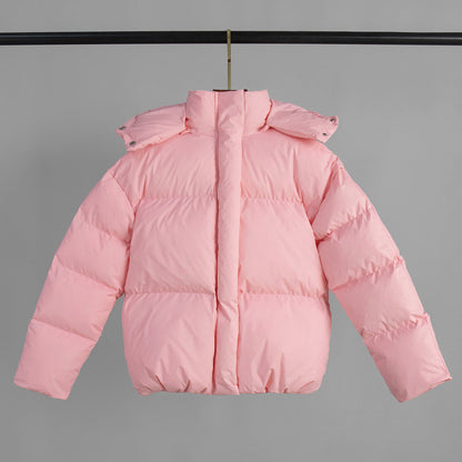 Pink Hooded Puffer Jacket Warm Thick Casual Outerwear
