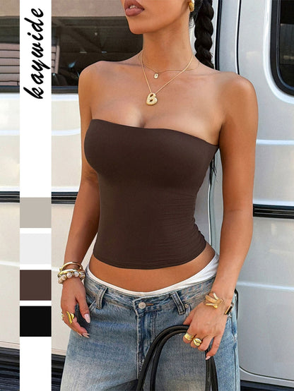 Trendy Y2K Strapless Top Stylish Knitted Crop Top