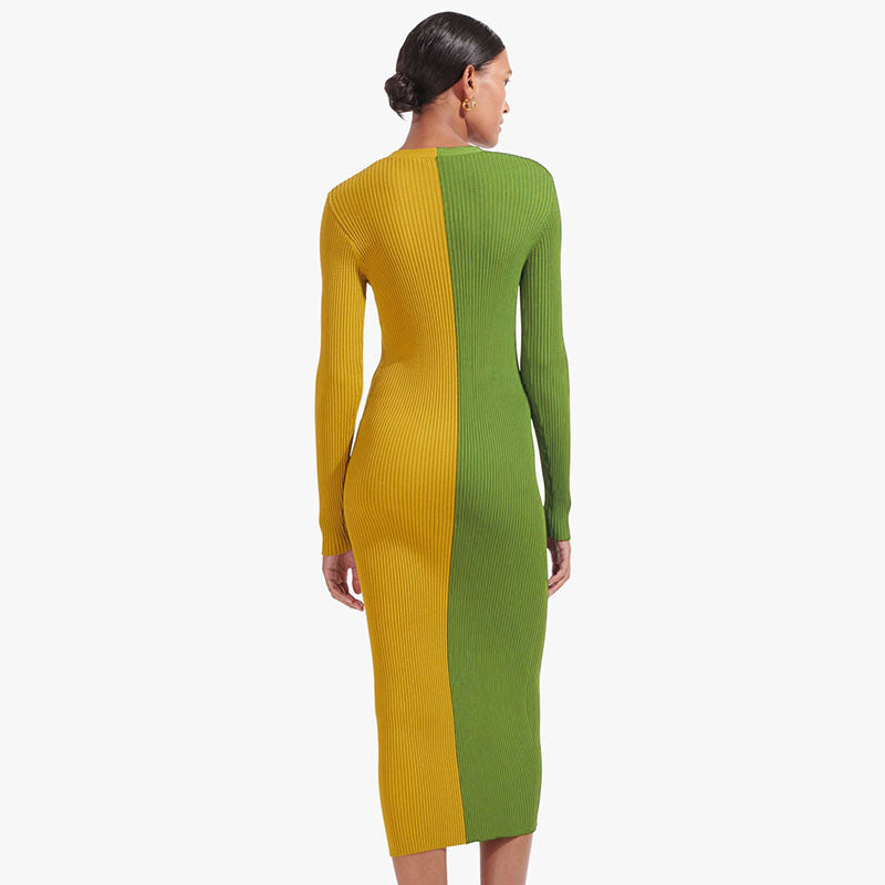 Women'S Autumn New Temperament Commuter Color Matching Button High Waist Long Dress