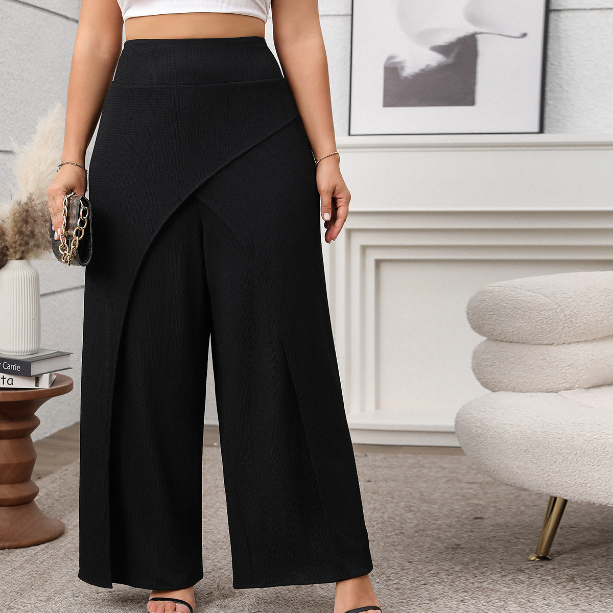 Loose Design Wide-Leg Pants Soft Cotton Casual Style