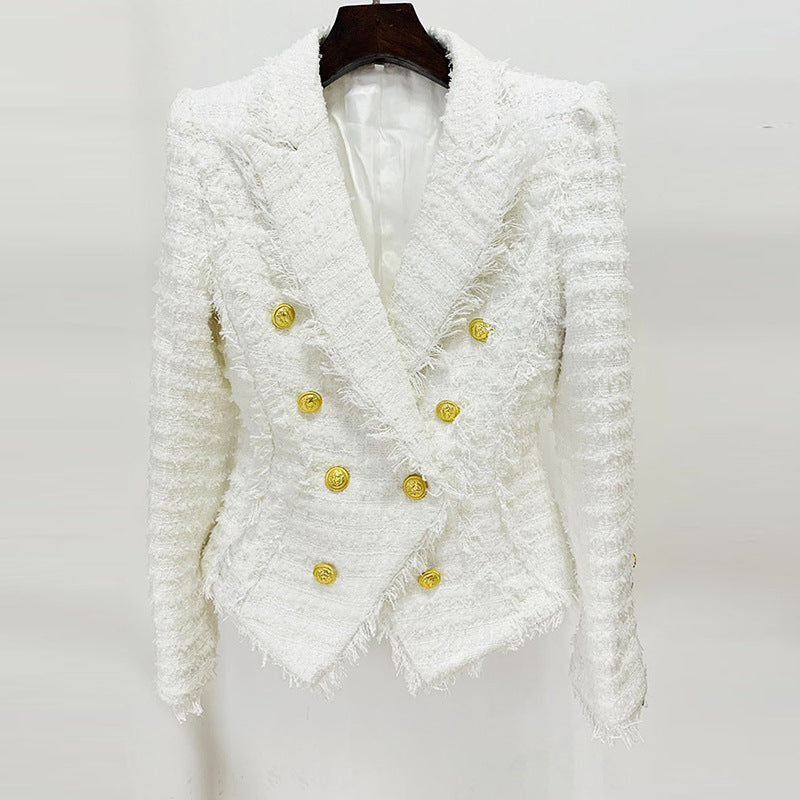Trendy Fringed Tweed Blazer For Elegant Style