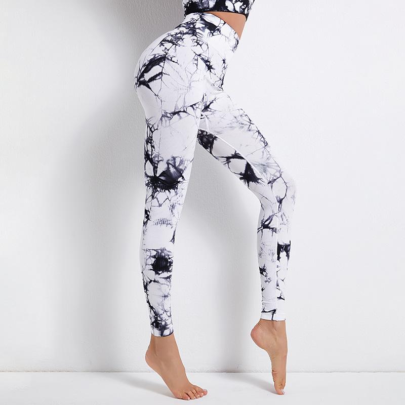Seamless Yoga Pants Women'S Tie Dyed Printed High Waist Hip Lifting Sports Running Fitness Pants Large Tights