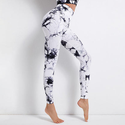 Seamless Yoga Pants Women'S Tie Dyed Printed High Waist Hip Lifting Sports Running Fitness Pants Large Tights