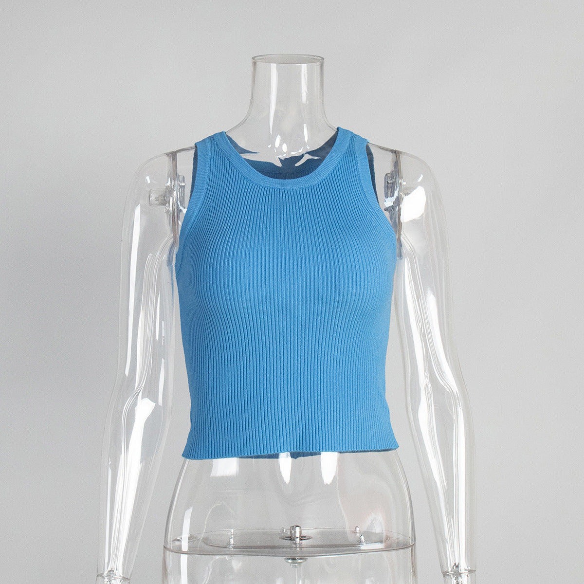 Knitted Tank Top For Women Solid Color Ribbed Fitted Casual Top