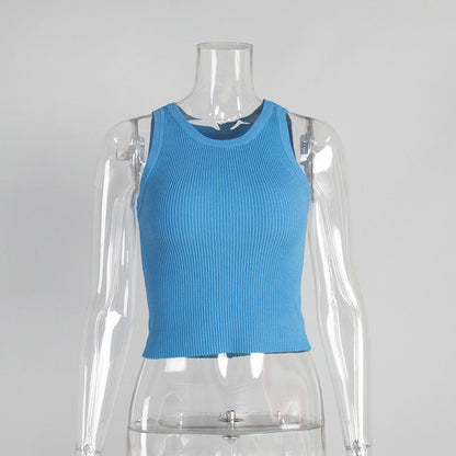 Knitted Tank Top For Women Solid Color Ribbed Fitted Casual Top
