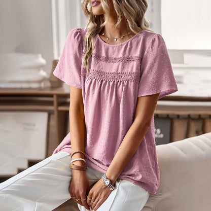 Casual Color Block Crew Neck Top Elegant Women's Blouse