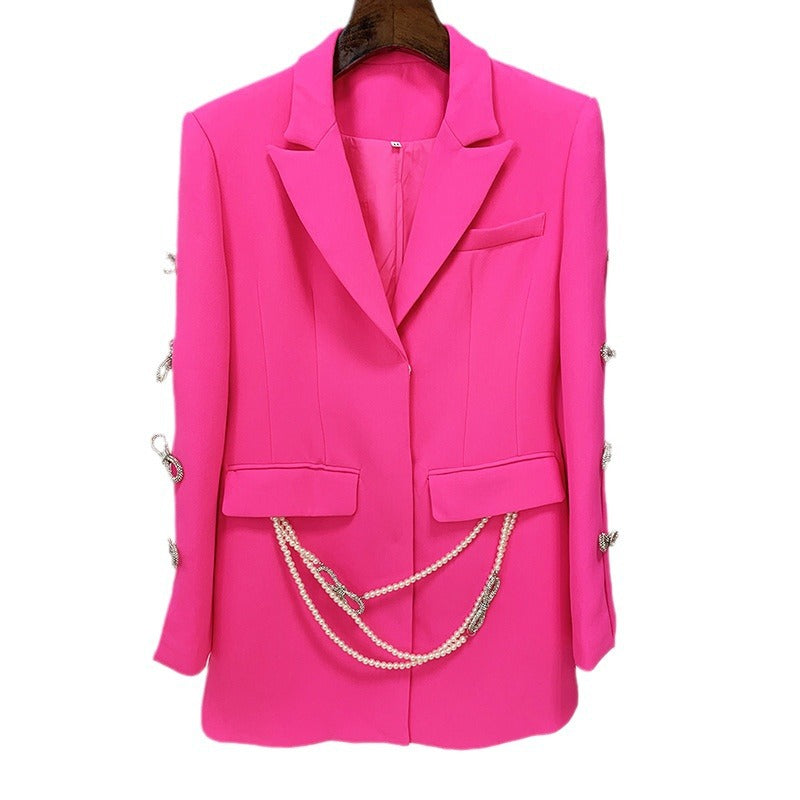 Elegant Hollow Butterfly Knot Pearl Suit Dress