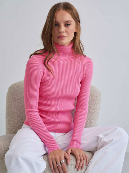 High Neck Knit Sweater Casual Pullover for Women