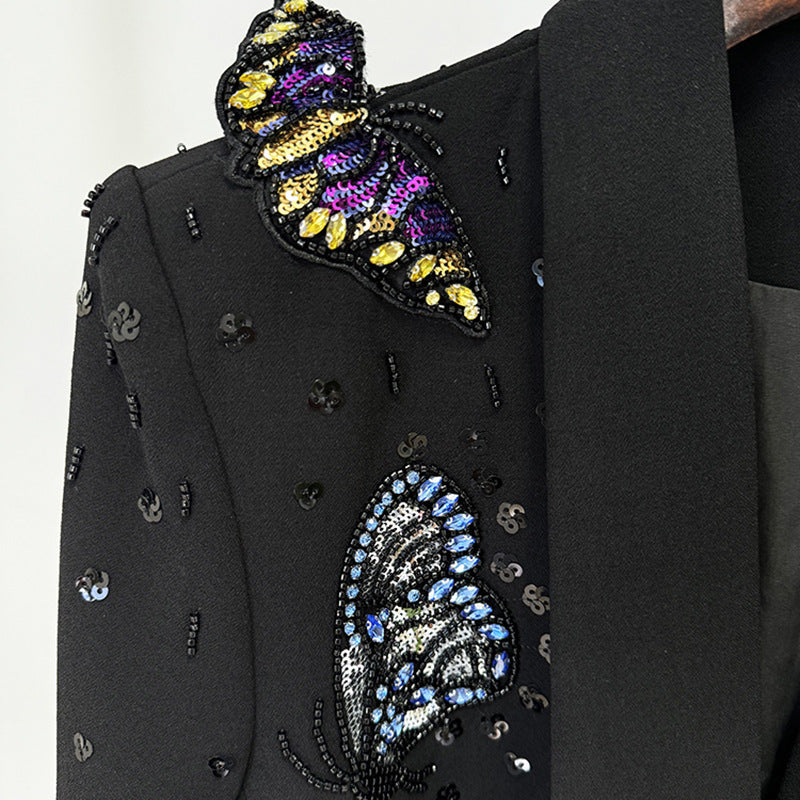Trendy Butterfly Embellished Suit Set With Long Pants