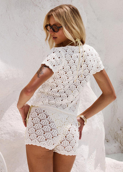 Beach Knit Set Soft Yarn Openwork Design