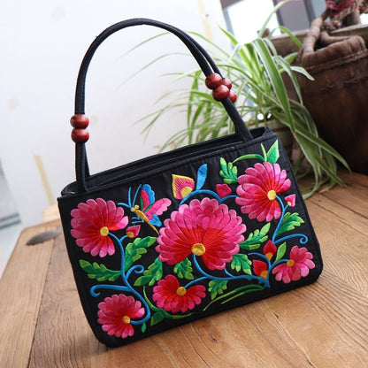 Ethnic Style Bag With Double-Sided Embroidery And Canvas Small Bag For Women'S Double-Layer Handbag Casual Trend Retro