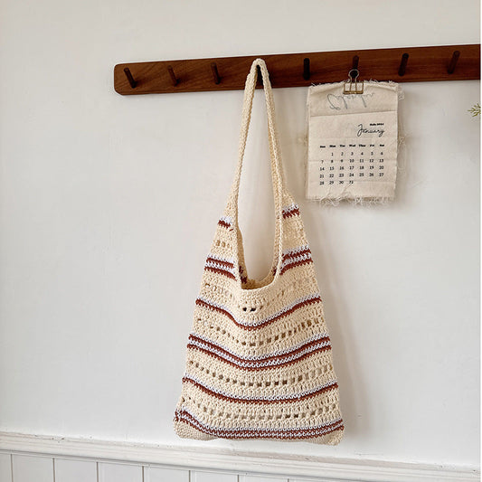 Striped Hollow Knit Handmade Shoulder Bags