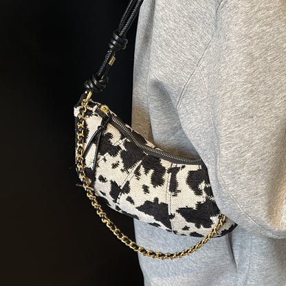 Fashionable Cow Print Bucket Bag Stylish PU Shoulder Bag
