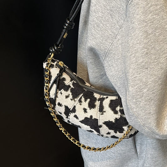 Fashionable Cow Print Bucket Bag Stylish PU Shoulder Bag