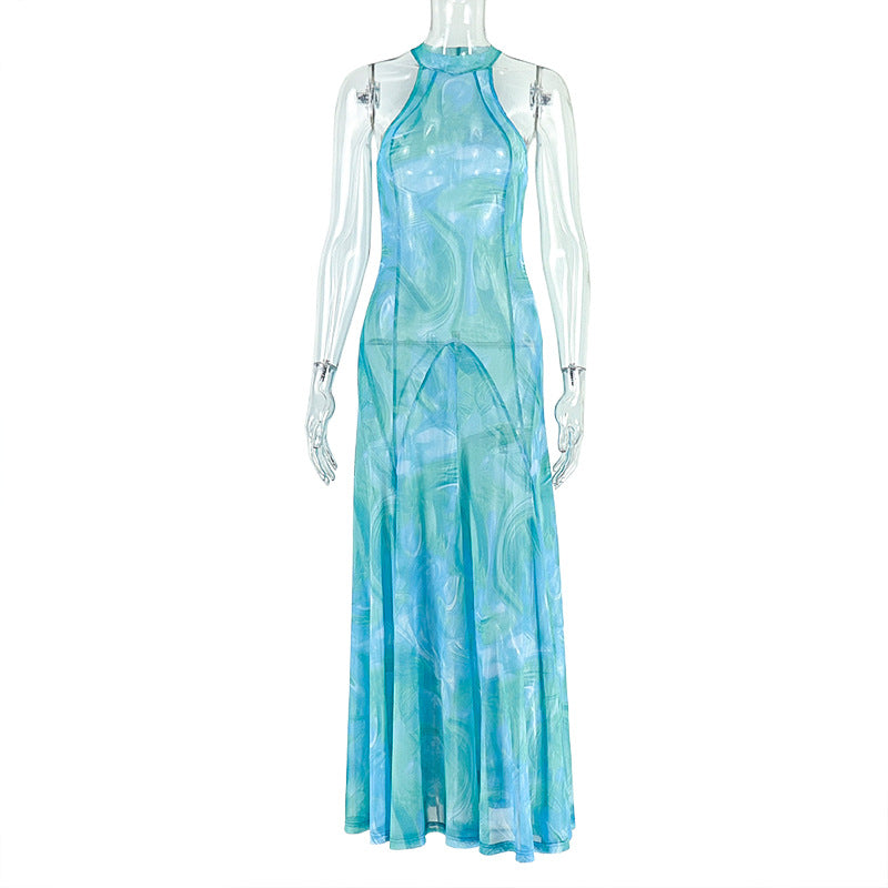 Elegant A-Line Graphic Maxi Dress With Sleeveless Design