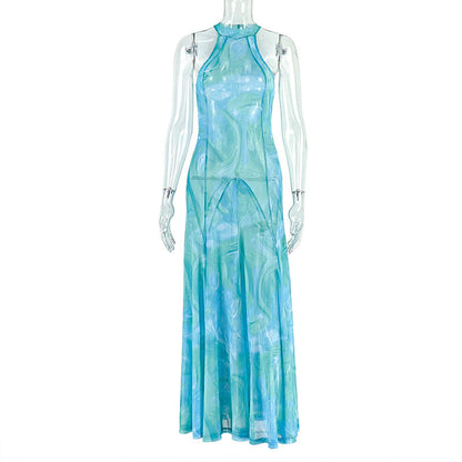 Elegant A-Line Graphic Maxi Dress With Sleeveless Design