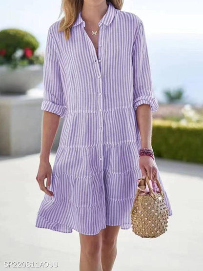 Women'S Clothing Autumn Long Sleeve Women'S Striped Shirt Dress