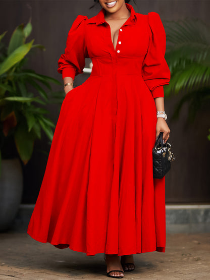 Elegant Long Sleeve Midi Shirt Dress In Solid Colors