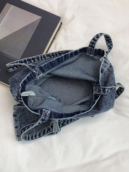 Trendy Denim Tote Bag Stylish Large Capacity Shoulder Bag