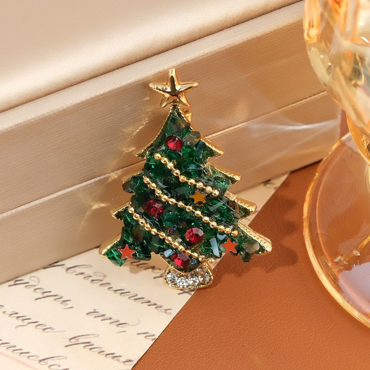 Elegant Crystal Pearl Christmas Tree Brooch