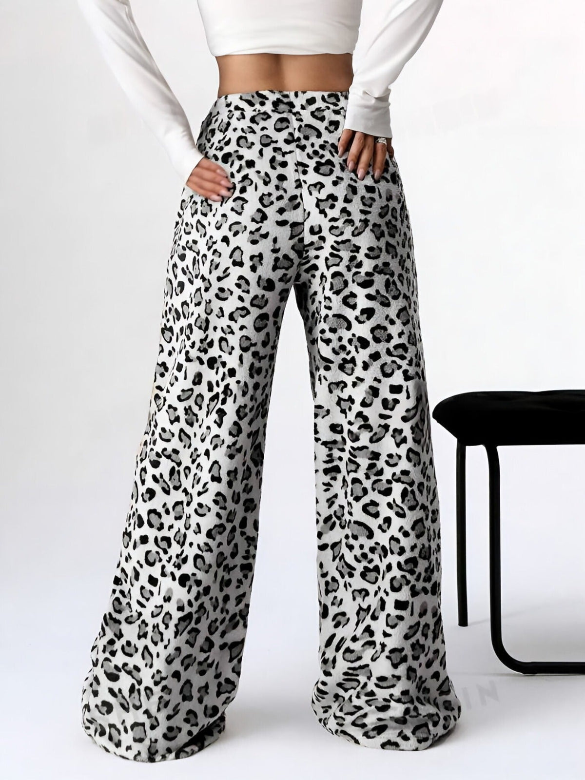 Casual Leopard Print Elastic Waist Wide Leg Pants