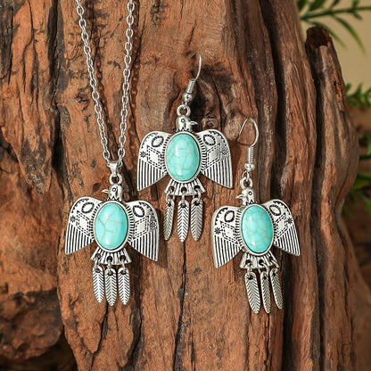 Bohemian Turquoise Long Drop Earrings Jewelry Set