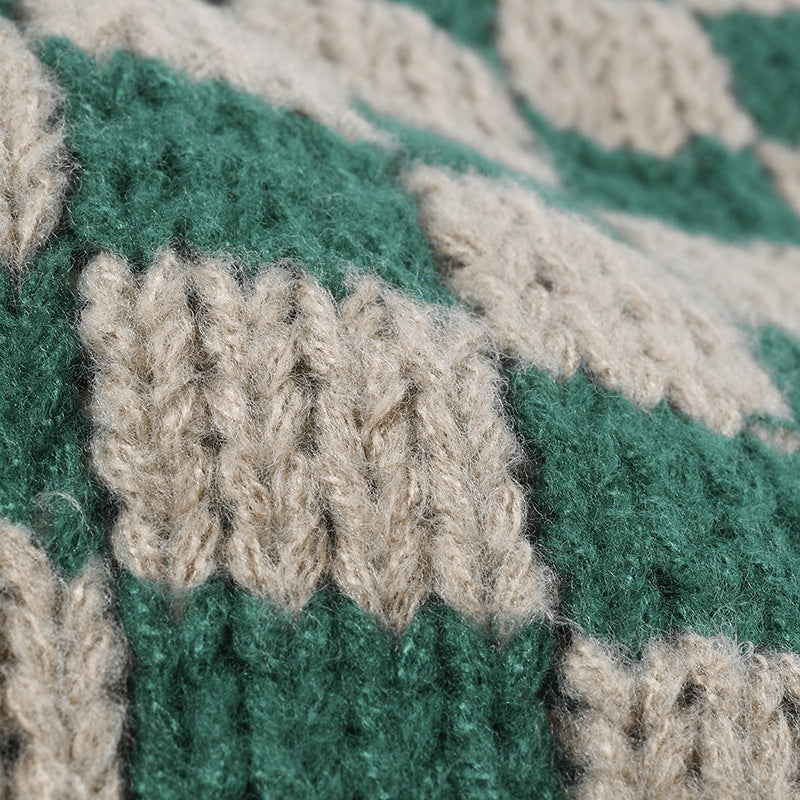 Plaid Contrast Color Warm Knit Beanie