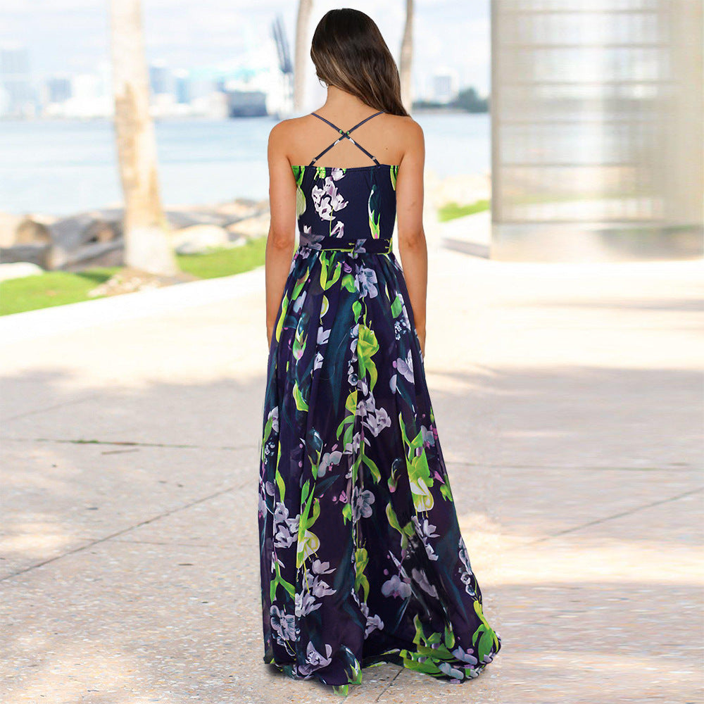 Floral Sling Long Dress Fashion Slim Fit Slim Dress