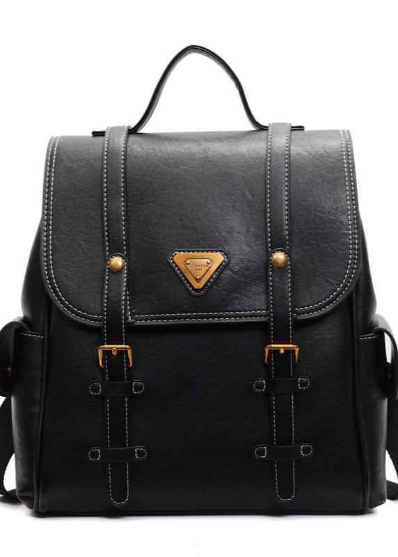 Classic Faux Leather Backpack With Gold Accents