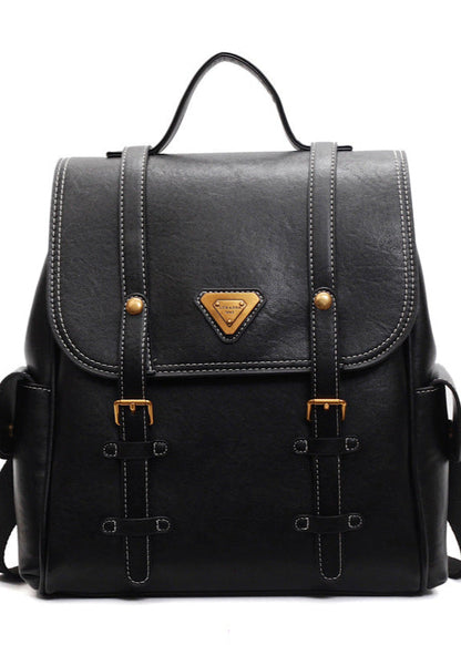 Classic Faux Leather Backpack With Gold Accents