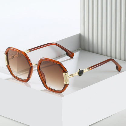 Polygon Sunglasses For Women Trendy Metal Frames Ocean Color