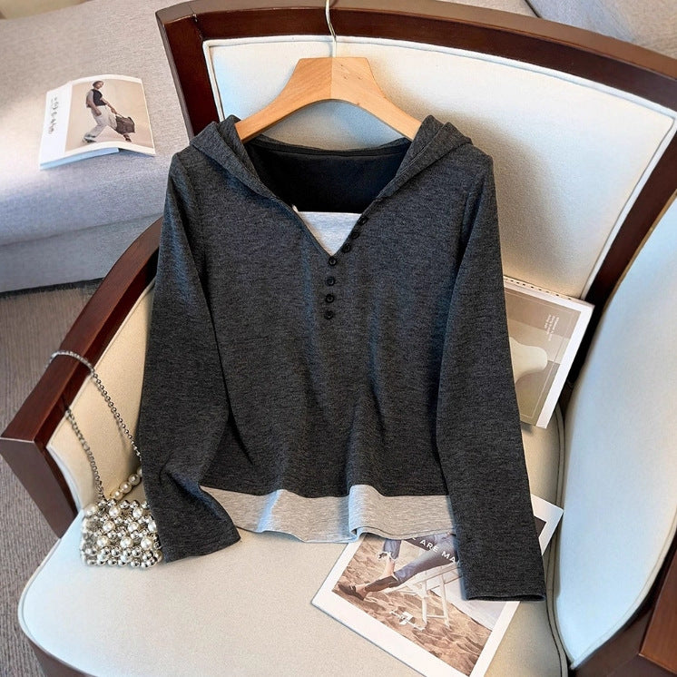 Casual Hoodie Button Top And Wide Leg Pants Set