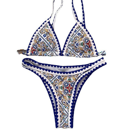 Blue Print Swimsuit Sexy Crocheted Bikini