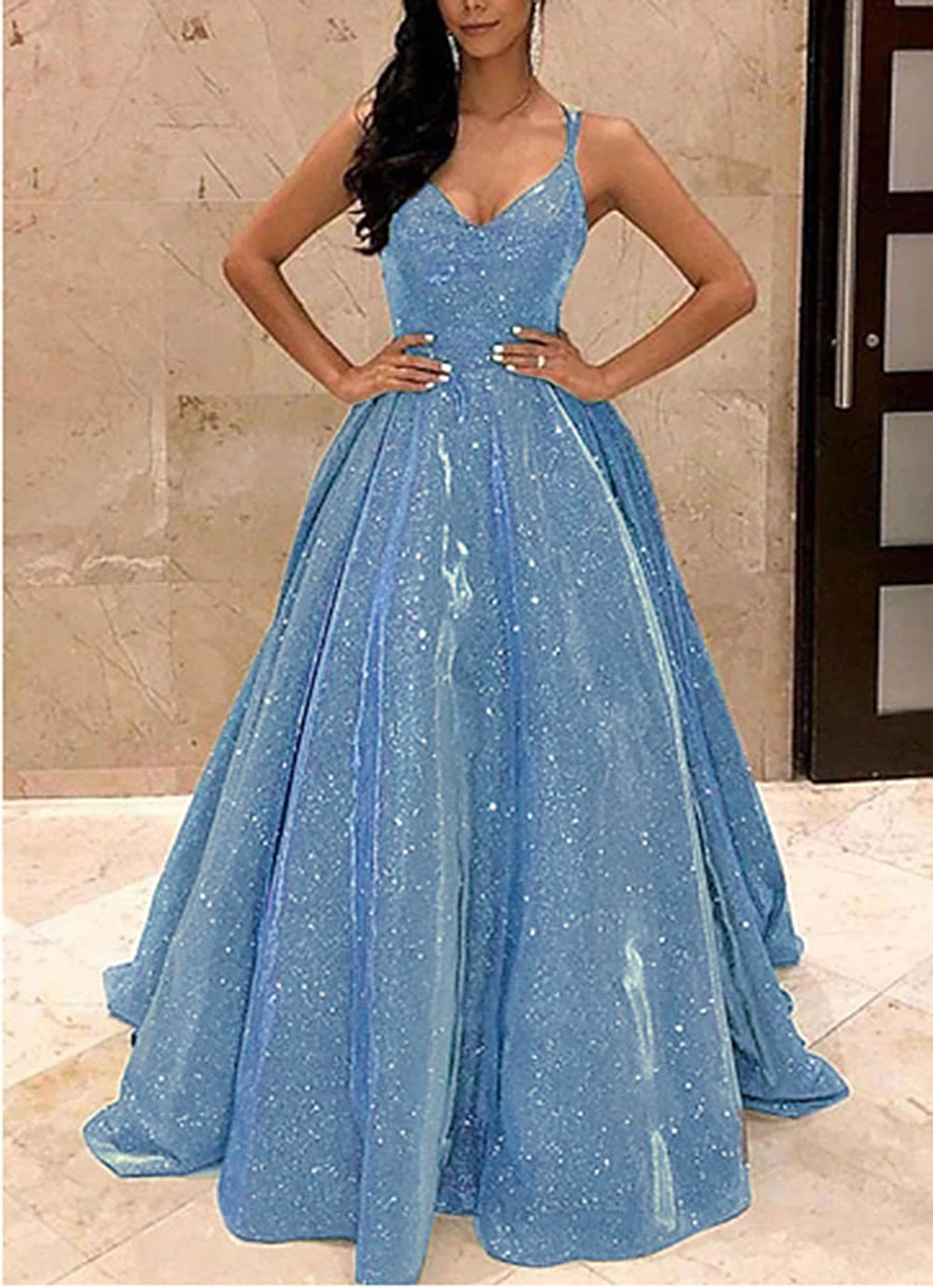 Elegant A-Line Evening Gown with Sequin Detail