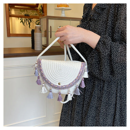 Trendy Woven Beach Bag with Tassels for Casual Use